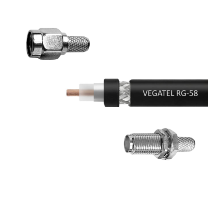 Кабельная сборка VEGATEL RG-58 A/U Cu (ГОСТ, PE, черный) (SMA-male - SMA-female) 2 м