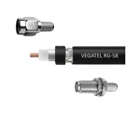 Кабельная сборка VEGATEL RG-58 A/U (ГОСТ, PVC, черный) (SMA-male - SMA-female) 5 м